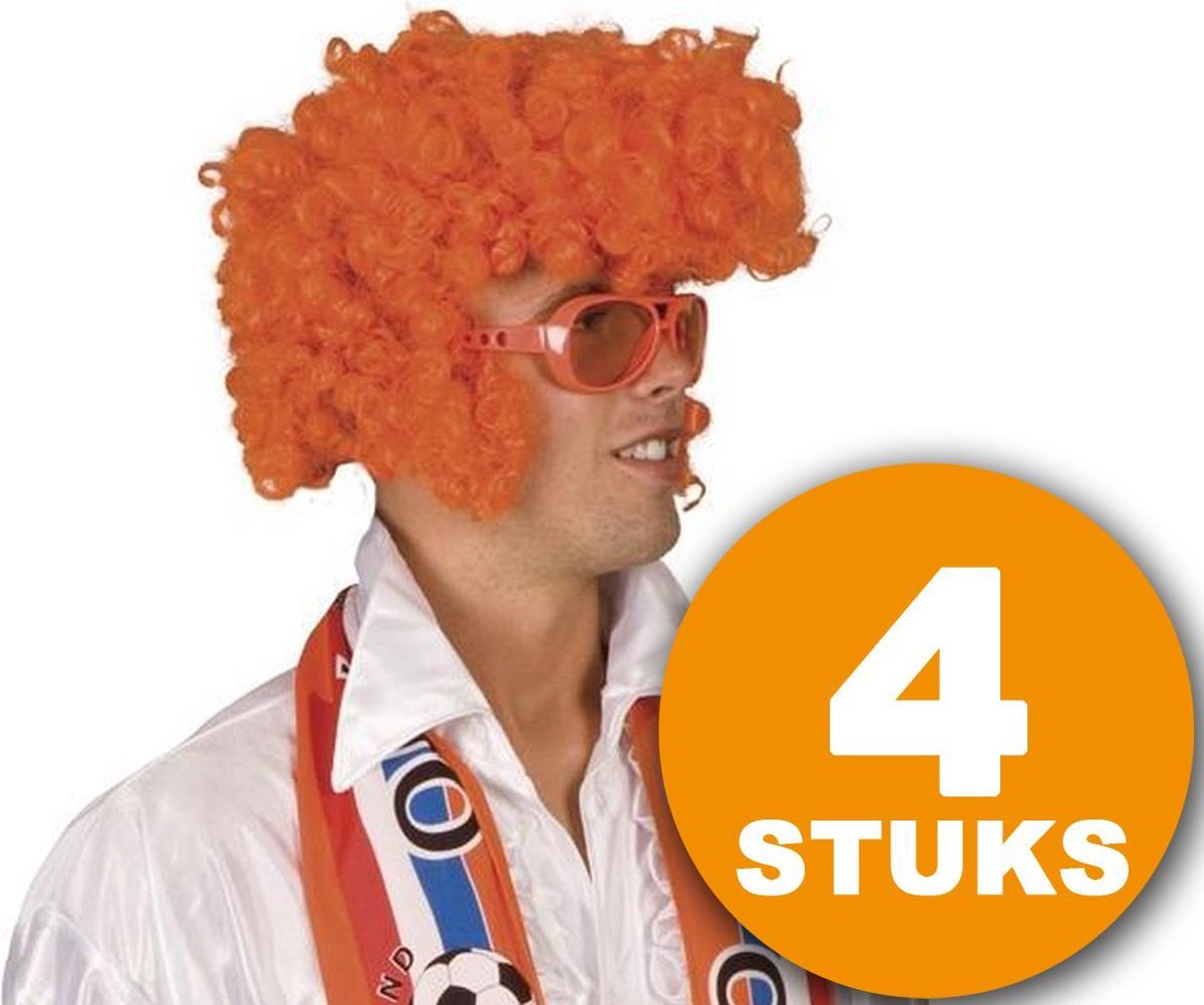 Oranje Pruik | 4 stuks Oranje Feestpruik 